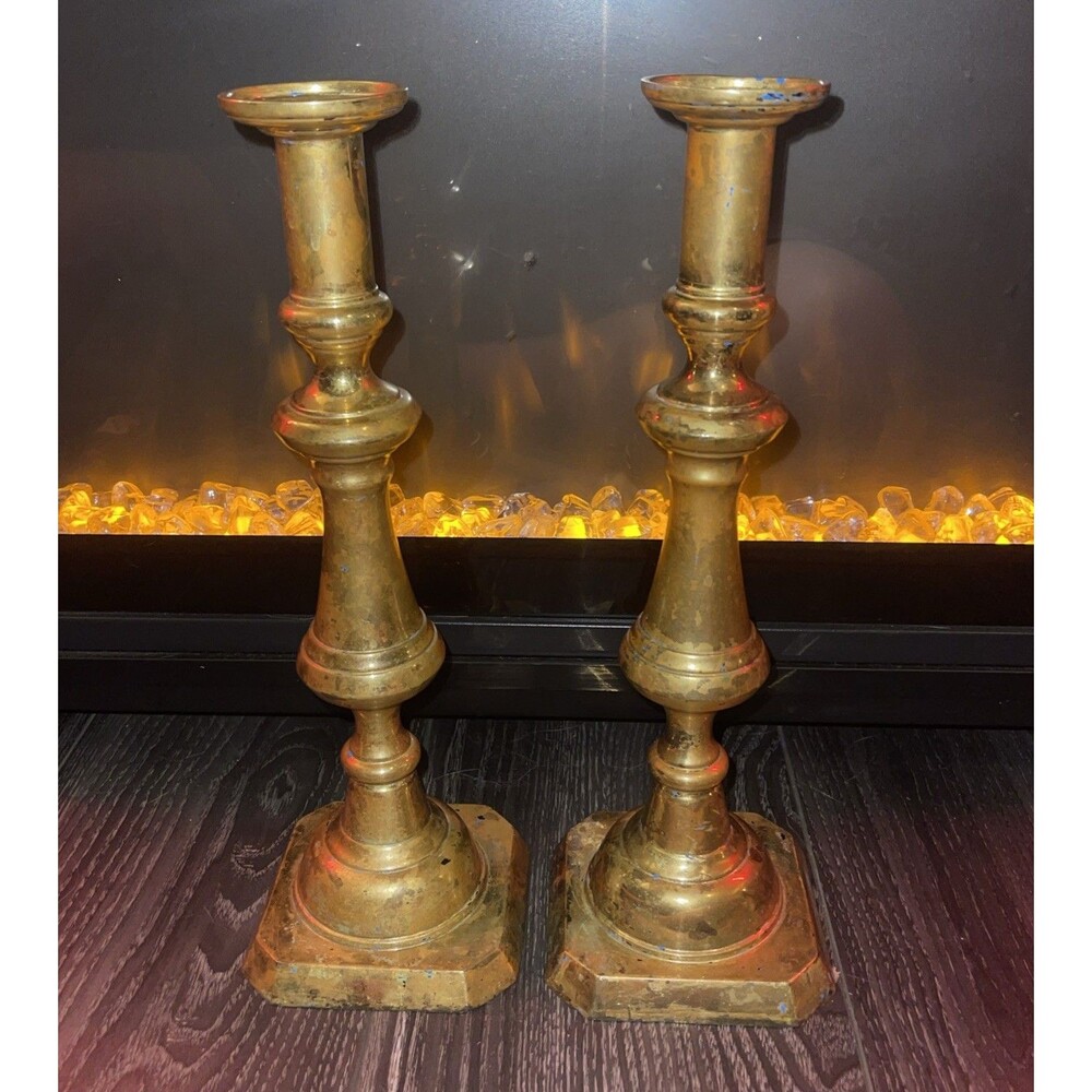 Pair Set Virginia Metalcrafters Harvin Brass Tall Candlesticks 3002B 13.5"